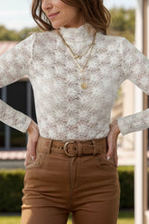 Spitzenmockneck Langarm-Top