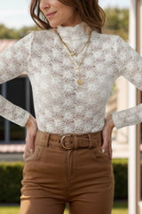 Spitzenmockneck Langarm-Top