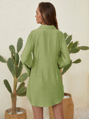 Collared Neck Long Sleeve Mini Shirt Dress