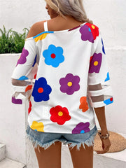 Bluse mit asymmetrischem Ausschnitt und Blumenmuster