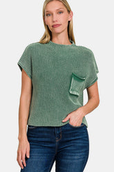 Zenana Cropped Pullover mit Stehkragen und kurzen Ärmeln