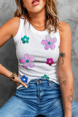 Tanktop mit Paillettenblumen und Rundhalsausschnitt
