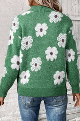 Blumen Half-Zip Langarm-Pullover
