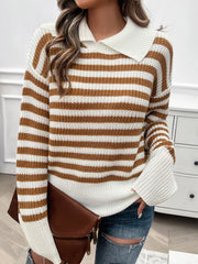 Gestreifter Langarm-Pullover mit Kragen