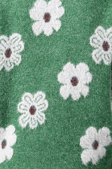 Blumen Half-Zip Langarm-Pullover