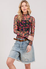 SAGE + FIG Langarm-Mesh-Top mit Blumenmuster