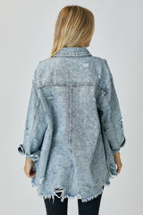 RISEN Distressed Denimhemd mit offener Saumkante