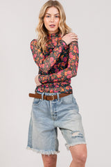 SAGE + FIG Langarm-Mesh-Top mit Blumenmuster