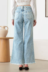Litz La Distressed Frayed Hem Flare Jeans