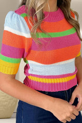 Color-Block Rundhals-Strickoberteil mit halbem Arm