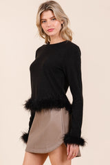 Mittoshop Federbesatz Langarm Crop Hacci Strickoberteil