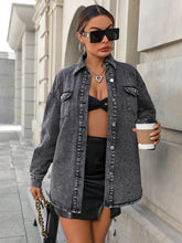 Durchgeknöpfte Langarm-Fleece-Jeansjacke