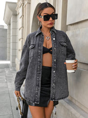 Durchgeknöpfte Langarm-Fleece-Jeansjacke