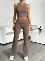 Geripptes Rundhals-Tanktop und Hose Set