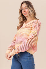 BiBi Ombre Häkelblumen-Strickoberteil