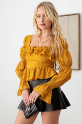 Tasha Apparel Boho Rüschen gesmokte Peplum Langarm-Oberteil