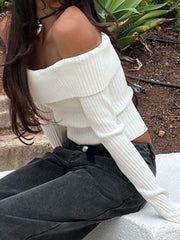 Perfee schulterfreier Langarm-Pullover