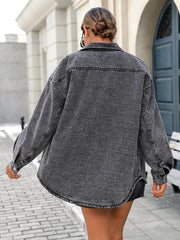 Durchgeknöpfte Langarm-Fleece-Jeansjacke