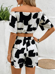 Off-Shoulder-Top und Shorts-Set mit Kordelzug