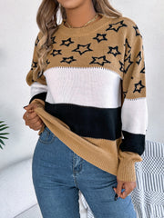 Pullover mit Stern-Kontrast und Rundhalsausschnitt
