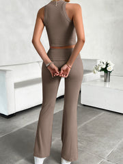 Geripptes Rundhals-Tanktop und Hose Set