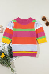 Color-Block Rundhals-Strickoberteil mit halbem Arm