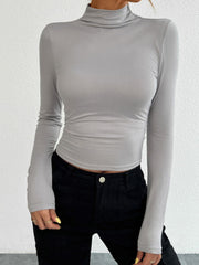 Langarm-Stehkragen-T-Shirt