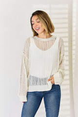 HYFVE Durchbrochener gerippter Strickpullover mit langen Ärmeln