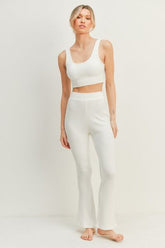 Kimberly C Waffel-Tanktop und High-Waist Schlaghosen-Set