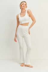 Kimberly C Waffel-Tanktop und High-Waist Schlaghosen-Set