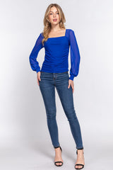 ACTIVE BASIC Squared Neck Mesh Langarm-Shirring-Oberteil