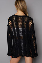 POL Distressed Rundhals Langarm Strick-Cover-up