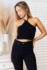 Basic Bae Geripptes Crop-Stricktop mit Neckholder