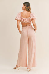 MABLE Cut-Out Crop-Top mit Tunnelzug und Hose mit Gürtel im Set