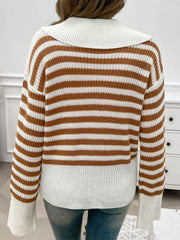 Gestreifter Langarm-Pullover mit Kragen