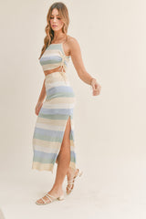 MABLE Gestreiftes Strick-Cami und Midirock-Set