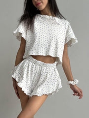 Bedrucktes Rundhals-Top und Shorts-Set