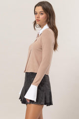 HYFVE Geknöpfter Crop Strickcardigan mit Kragen und Kontrastdetails