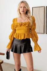 Tasha Apparel Boho Rüschen gesmokte Peplum Langarm-Oberteil
