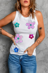 Tanktop mit Paillettenblumen und Rundhalsausschnitt