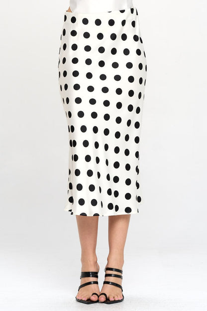 RENEE C Polka Dot Satin Midi Skirt