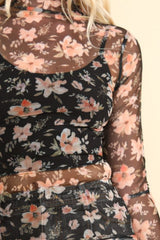 VERY J Bluse mit Stehkragen und Blumenmuster aus transparenter Netzware