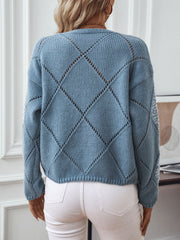 Durchbrochener Rundhals-Strickpullover mit langen Ärmeln