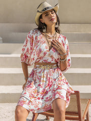 Bedrucktes Oberteil mit halbem Arm und Rock-Set mit Lagen-Look