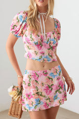 Le Lis geblümtes Crop Top mit Puffärmeln und Minirock-Set