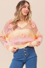 BiBi Ombre Häkelblumen-Strickoberteil