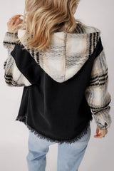 Drawstring Raw Hem Button Up Hooded Denim Jacket