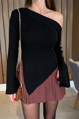Asymmetrischer Saum Ein-Schulter-Pullover