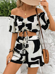 Off-Shoulder-Top und Shorts-Set mit Kordelzug