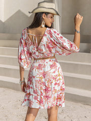 Bedrucktes Oberteil mit halbem Arm und Rock-Set mit Lagen-Look